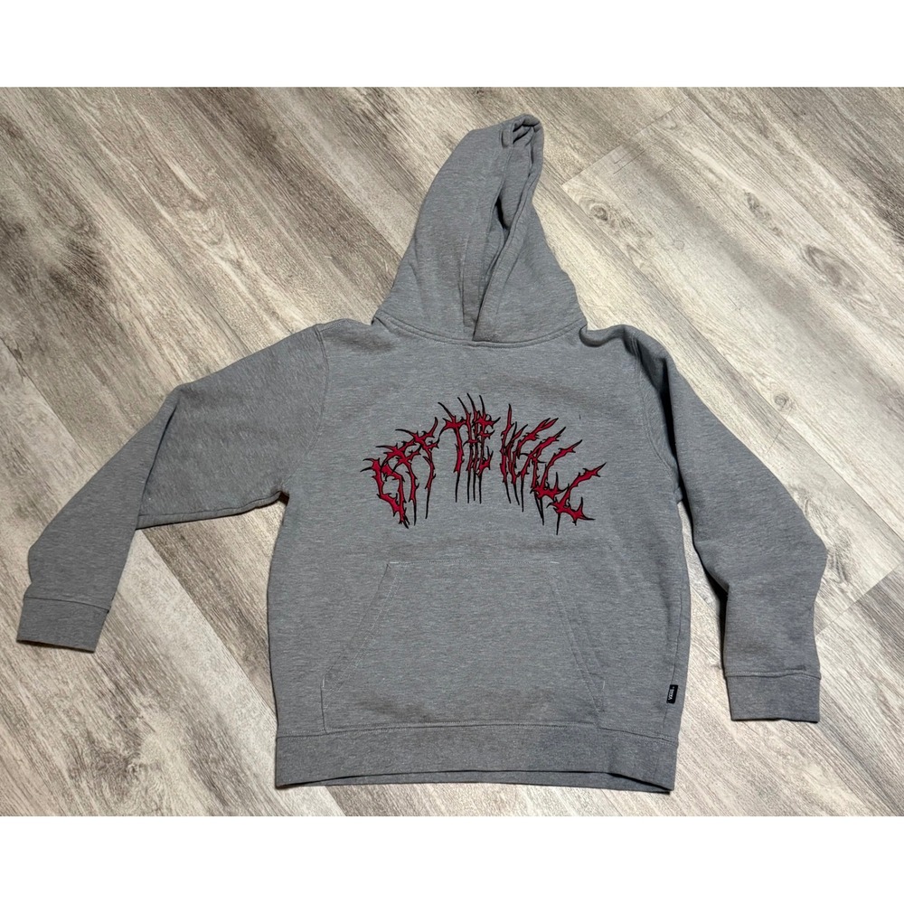 Vans Kids Off The Wall Gray Red Metal Graphic Hoodie Loose Fit Size M 10-12